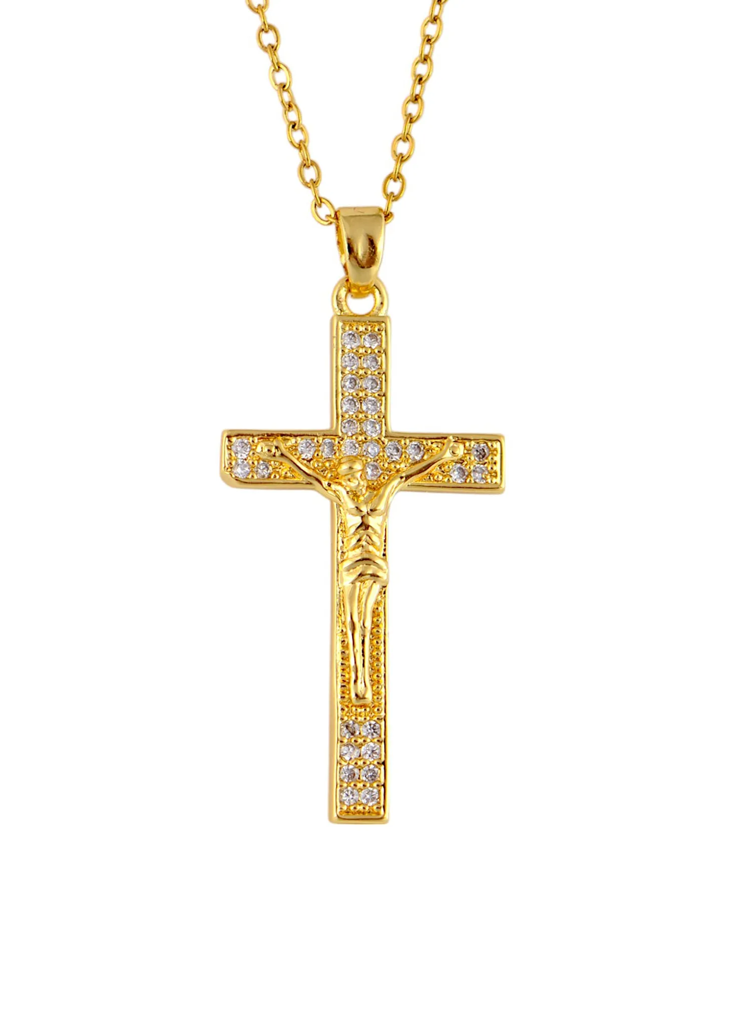 Alilang Gold Tone Rhinestone Cross Pendant Necklace Ideal for Religious Occasions