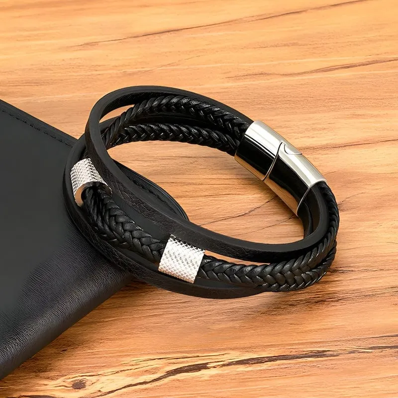 Black Leather Rope Multilayer Bracelet