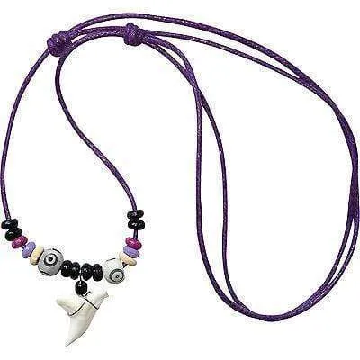 Imitation Resin Shark Tooth Pendant Purple Cord Chain Wood Beads Surfer Necklace Girls Jewellery