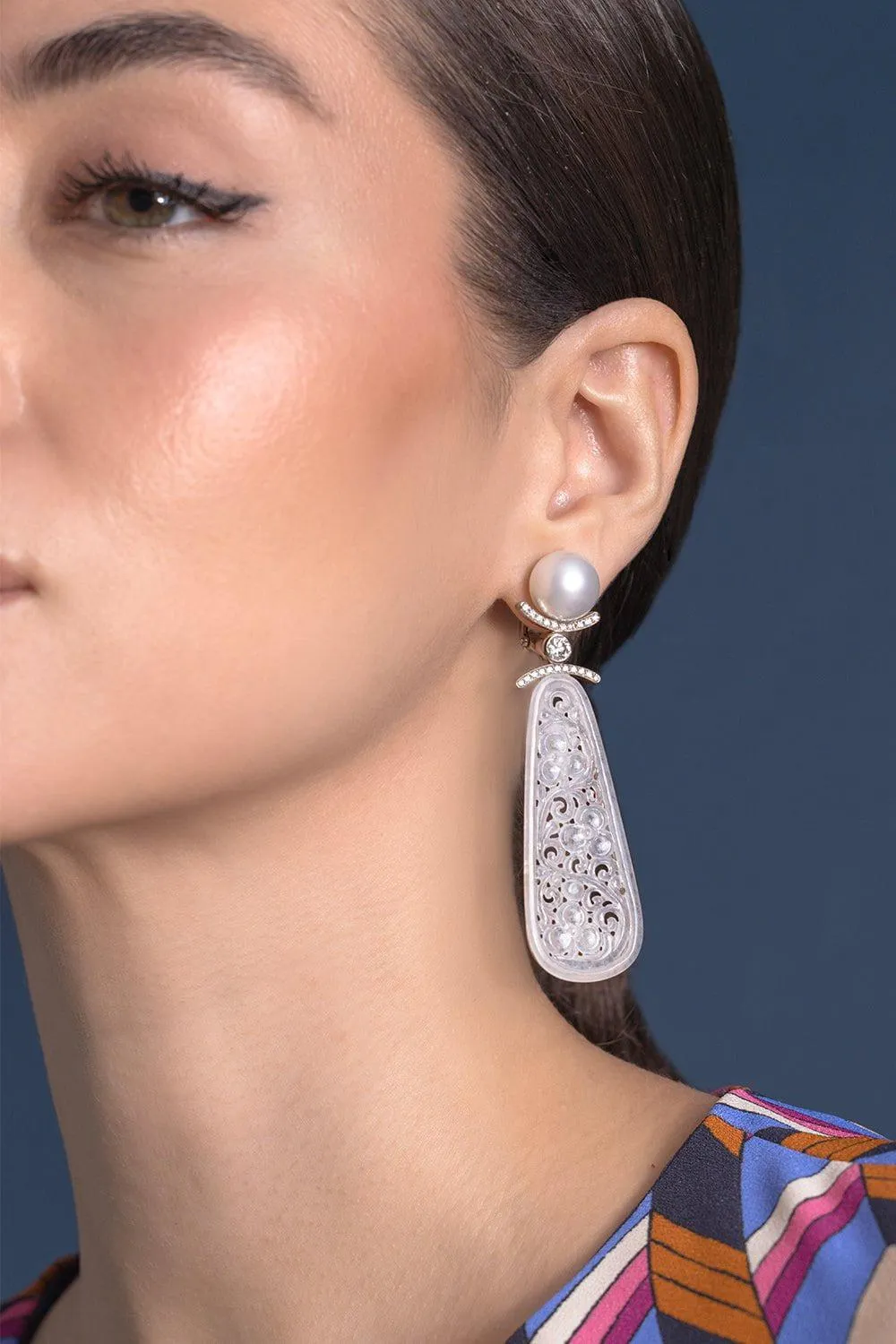 Jadeite Diamond Pearl Earrings