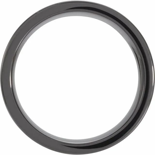 Men's Black Ceramic Flat Band with Antler Wood Inlay