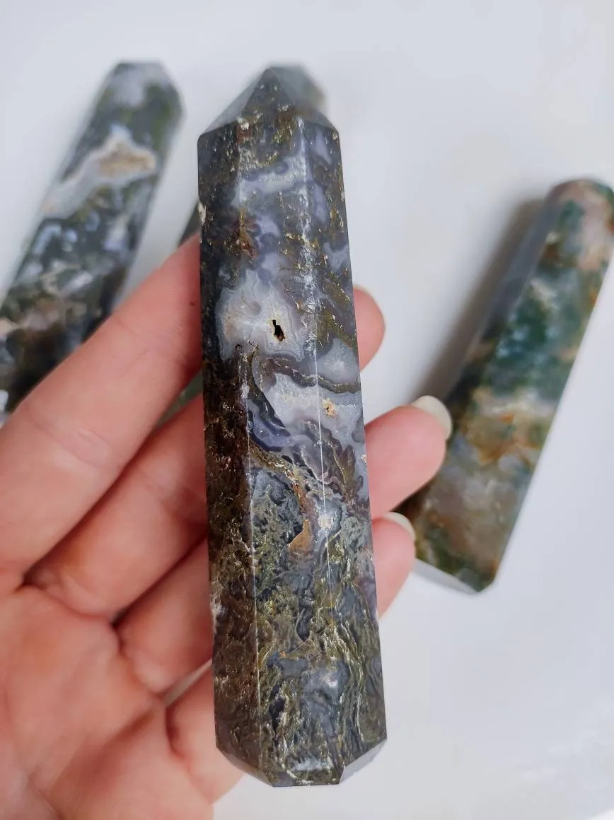 Moss Agate Crystal Towers