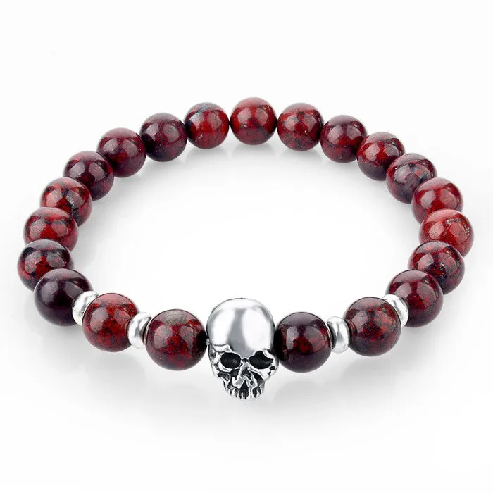 Natural Stone Skull Bracelets & Bangles Lava Beads Elastic Women Bracelets Men Jewelry Accessories