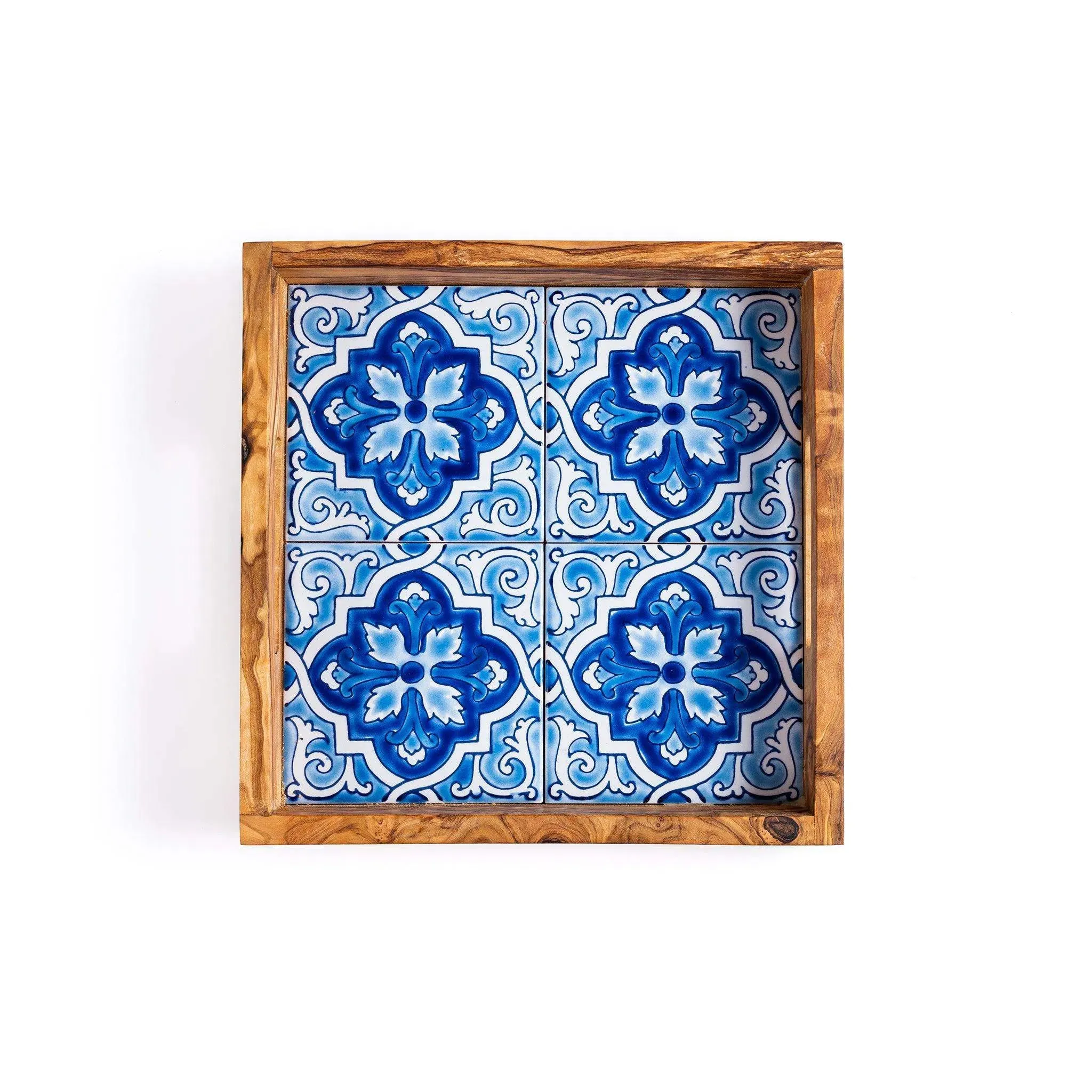 Olive Wood & Ceramic Tray – Handcrafted Serving Tray with Mediterranean Design