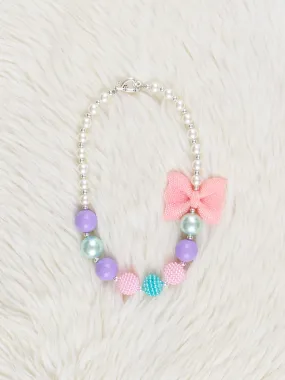 Pearl & Pink Bow Charm Bubblegum Necklace