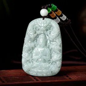 Real Grade A 100% Natural Green Jade Jadeite Kwan Yin and the Dragon Pendant