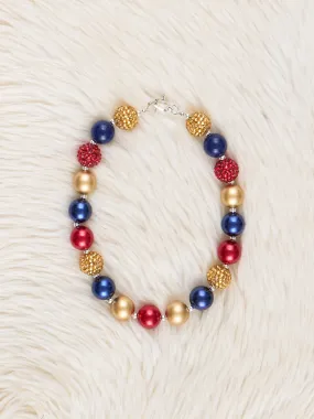 Red, Gold & Blue Sparkle Bubblegum Necklace