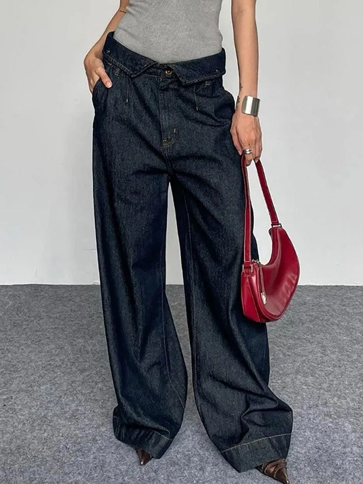 Wenkouban-y2k Outfits christmas outfit Vintage Foldover Straight-Leg Cargo Jeans