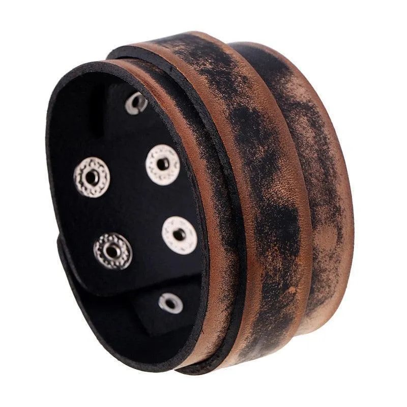 Wide Cuff Punk Bracelets Vintage 3 Layers Black Brown