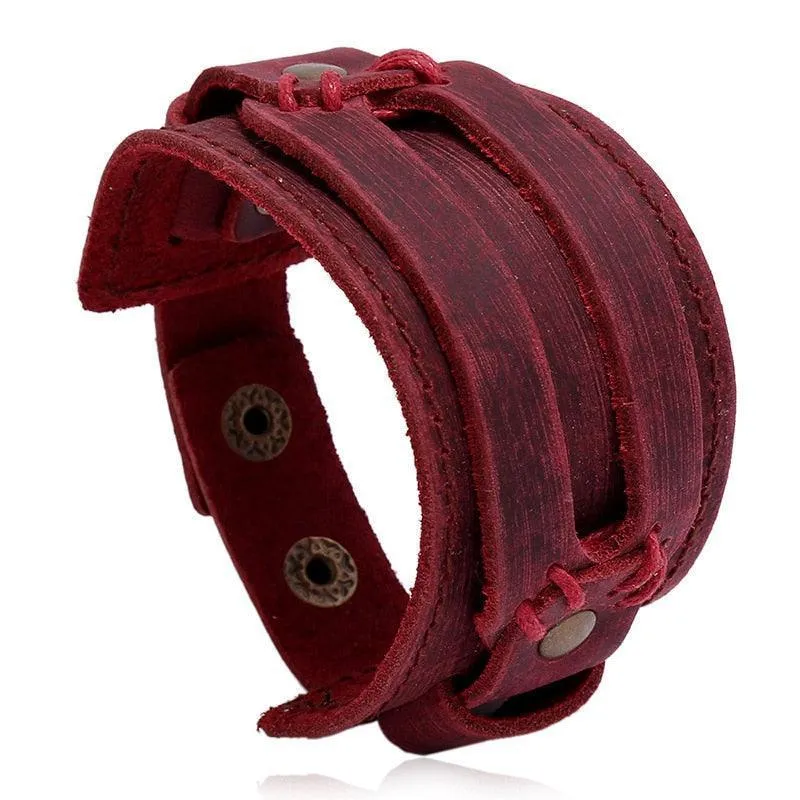 Wide Cuff Punk Bracelets Vintage 3 Layers Black Brown