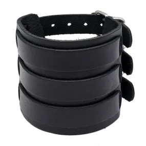 Wide Cuff Punk Bracelets Vintage 3 Layers Black Brown