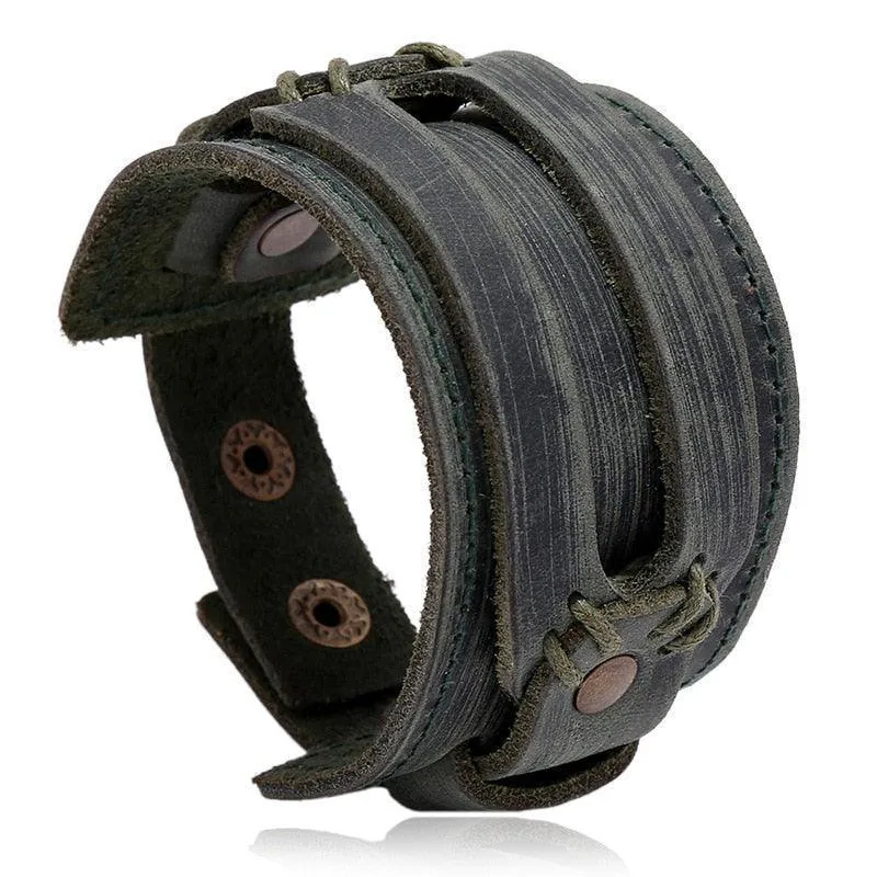 Wide Cuff Punk Bracelets Vintage 3 Layers Black Brown