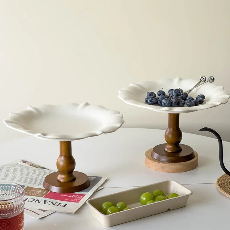 Wooden & Ceramic High-Footed Plate